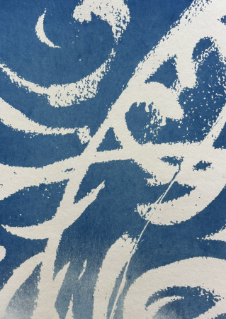white graffiti lines across a blue background